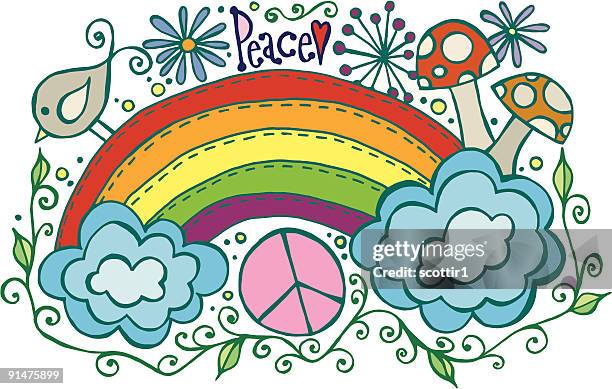 artsy rainbow peace - mushroom types stock illustrations