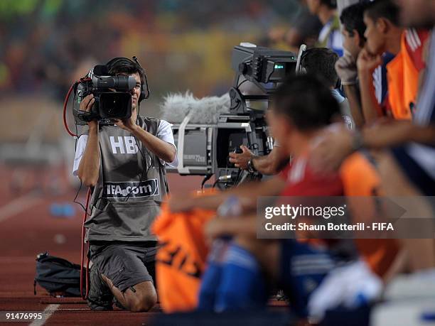 Cameras during the FIFA U20 World Cup Round of 16 match between Paraguay and Korea Republic at the Cairo International Stadium on October 5, 2009 in...