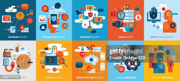 effective cyber security icons square background horizontal - security equipment stock illustrations
