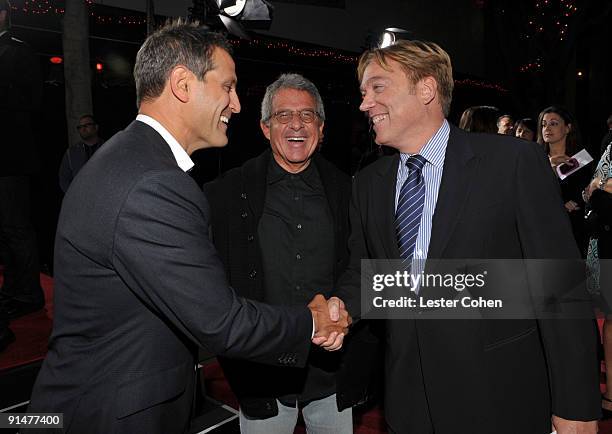 Ari Emanuel and Ron Meyer and Kevin Huvane arrives on the red carpet at the Los Angeles premiere of "Couples Retreat" at the Mann's Village Theatre...