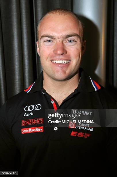 France's skier David Poisson poses on October 5, 2009 in Paris during the presentation of members of France national ski and snowboard teams for the...