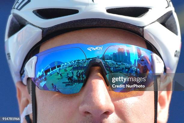 Italy's Elia Viviani from Quick-Step Floors Team, at the team presentation ahead of the Nakheel Stage, 167 km opening stage of Tour of Dubai 2018,...