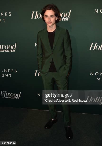 Timothee Chalamet attends the Hollywood Reporter's 6th Annual Nominees Night at CUT on February 5, 2018 in Beverly Hills, California.