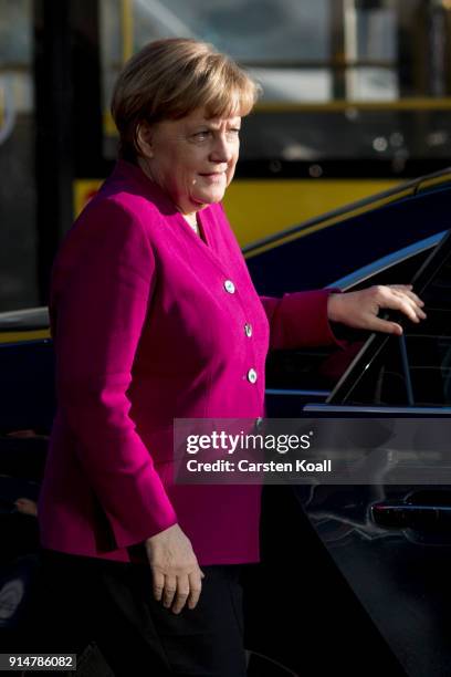 German Chancellor and leader of the Christian Democratic Union Angela Merkel arrives for the the coalition negotiations at CDU headquarter for what...