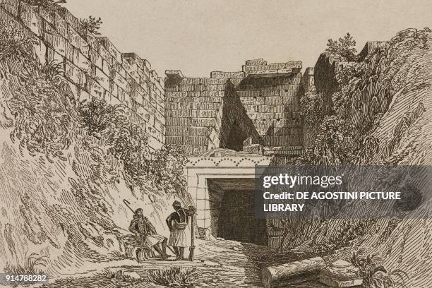 Treasury of Atreus or Tomb of Agamemnon, Mycenae, Greece, engraving by Lemaitre from Grece, by Francois Pouqueville , L'Univers pittoresque, Europe,...