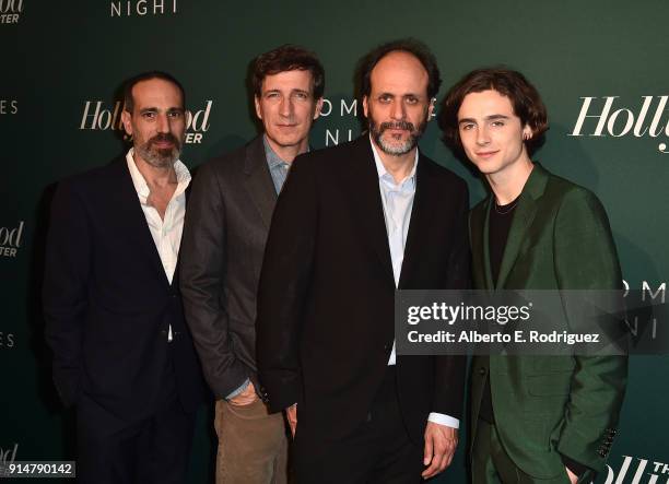 Marco Morabito, Peter Spears, Luca Guadagnino, and Timothee Chalamet Richard Jenkins attend the Hollywood Reporter's 6th Annual Nominees Night at CUT...