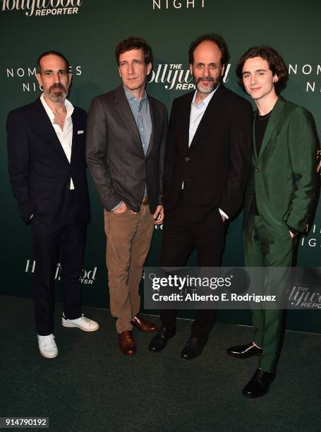 Marco Morabito, Peter Spears, Luca Guadagnino, and Timothee Chalamet Richard Jenkins attend the Hollywood Reporter's 6th Annual Nominees Night at CUT...