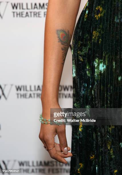 Condola Rashad, tatoo detail, attends the 2018 Williamstown Theatre Festival Gala at the Tao Downtown on February 5, 2018 in New York City.