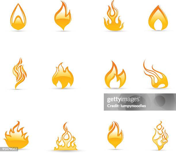 vector graphic of multiple flame icons - camp fire white background stock illustrations