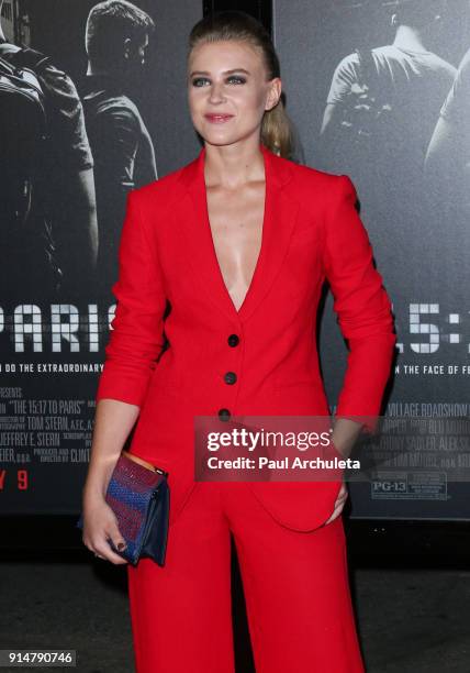 Actress Jeanne Goursaud attends the premiere of "The 15:17 To Paris" at Warner Bros. Studios on February 5, 2018 in Burbank, California.