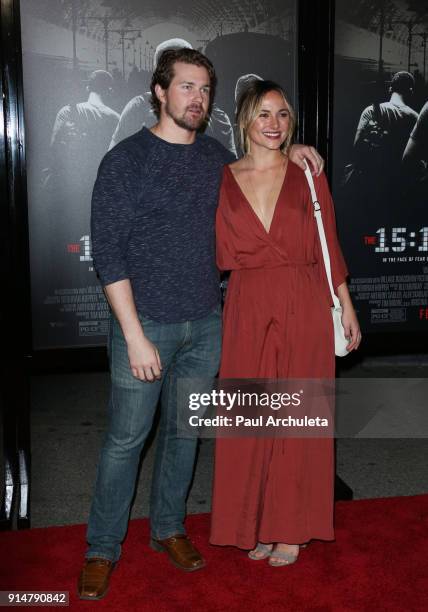 Actors Josh Kelly and Briana Evigan attend the premiere of "The 15:17 To Paris" at Warner Bros. Studios on February 5, 2018 in Burbank, California.