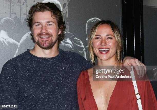 Actors Josh Kelly and Briana Evigan attend the premiere of "The 15:17 To Paris" at Warner Bros. Studios on February 5, 2018 in Burbank, California.