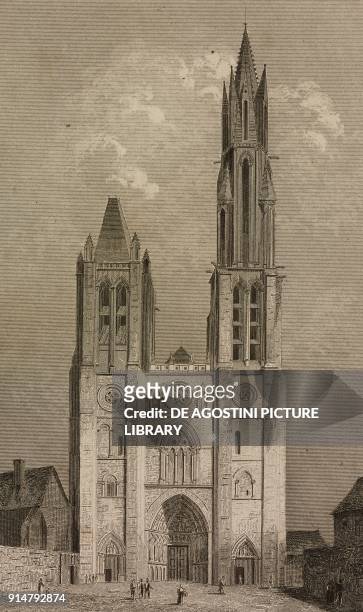Senlis Cathedral, France, engraving by Lemaitre from France, troiseme partie, L'Univers pittoresque, published by Firmin Didot Freres, Paris, 1845.