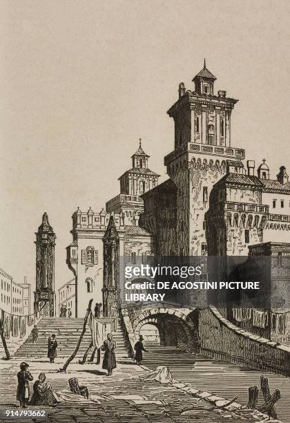 View of the Castello Estense, Ferrara, Emilia-Romagna, Italy, engraving from Italie, by Alexis-Francois Artaud de Montor , Sicilie, by Gigault de La...