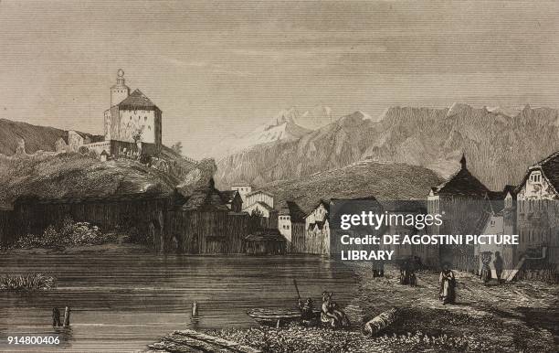 Werdenberg castle, Canton of St Gallen, Switzerland, engraving by Rouargue from Histoire et description de la Suisse et du Tyrol, by Marie Philippe...