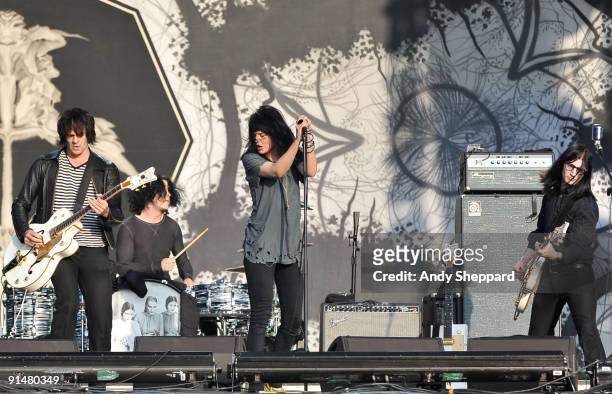 Dean Fertita, Jack White, Alison Mosshart and Jack Lawrence of The Dead Weather perform on stage on Day 3 of Austin City Limits Festival 2009 at...