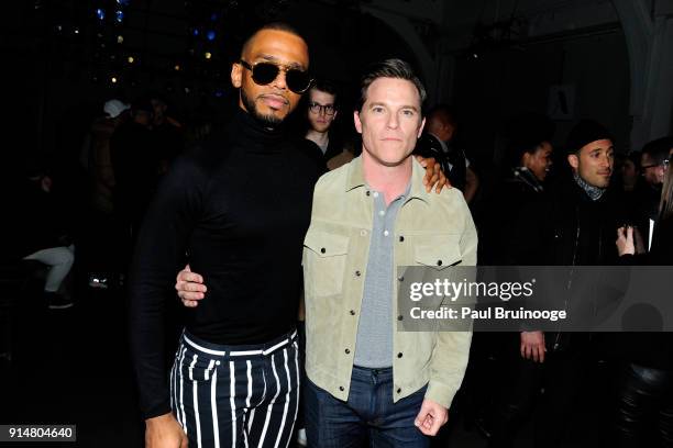 Eric West and Mike Doyle attend the Todd Snyder February 2018 fashion show during New York Fashion Week: Mens' at Pier 59 Studios on February 5, 2018...