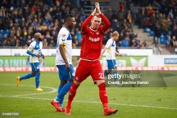 Domi Kumbela, Suleiman Abdullahi and Jan Hochscheidt of Braunschweig behind Jan-Ingwer Callsen-Bracker of Kaiserslautern during the Second Bundesliga...