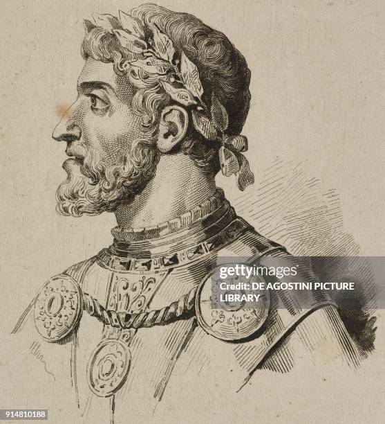 Portrait of Frederick Barbarossa , Holy Roman Emperor, engraving by Lemaitre and Moret from Allemagne by Philippe Le Bas , L'Univers pit, Holy Roman...