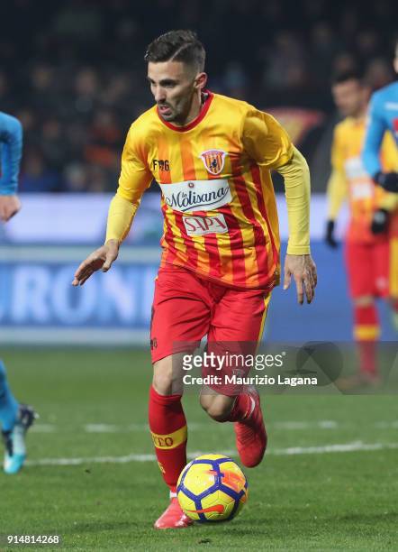 Marco D'Alessandro of Benevento during the serie A match between Benevento Calcio and SSC Napoli at Stadio Ciro Vigorito on February 4, 2018 in...
