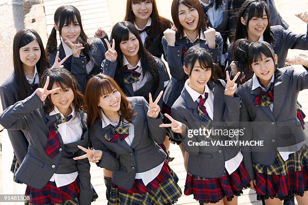 Japanese Idol Group AKB48 poseS during a photocall during a photocall at the 25th four-day MIPCOM, on October 06, 2009 in Cannes, southern France....