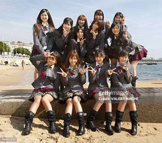 Japanese Idol Group AKB48 poses during a photocall during a photocall at the 25th four-day MIPCOM, on October 06, 2009 in Cannes, southern France....