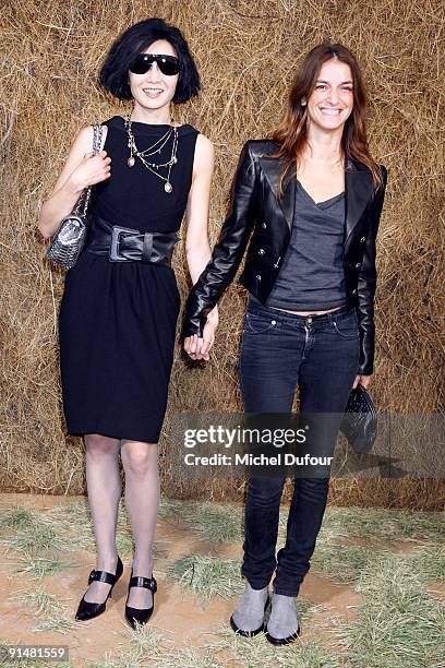 Maggie Cheung and Joanna Preiss attends Chanel Pret a Porter show as part of the Paris Womenswear Fashion Week Spring/Summer 2010 at Grand Palais on...