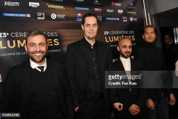 Jean Rachid, Grand Corps Malade, Minos and Angelo Foley attend the 23th Lumieres Awards Ceremony at IMA on February 5, 2018 in Paris, France.