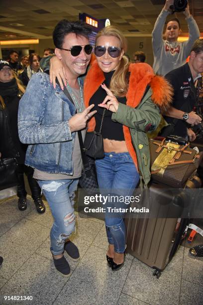 Matthias Mangiapane and Tatjana Gsell return from 'I'm a Celebrity - Get Me Out Of Here!' in Australia at Frankfurt International Airport on February...