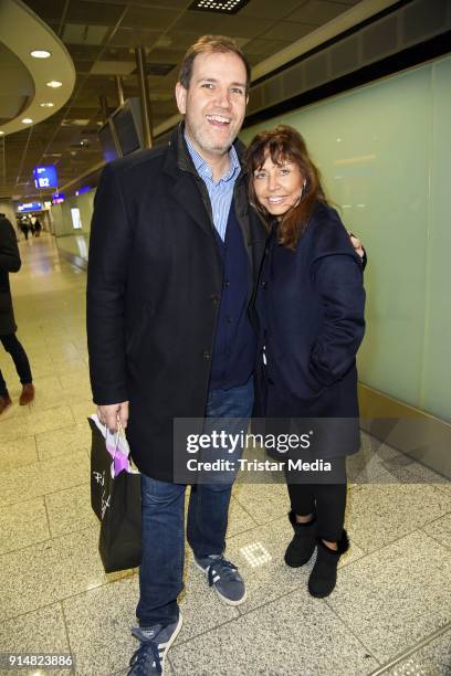 Tina York and her manager Jan Mewes return from 'I'm a celebrity- Get Me Out Of Here!' in Australia at Frankfurt International Airport on February 6,...