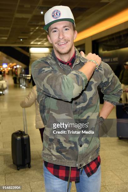 David Friedrich returns from 'I'm a celebrity- Get Me Out Of Here!' in Australia at Frankfurt International Airport on February 6, 2018 in Frankfurt,...