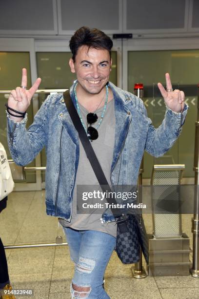 Matthias Mangiapane returns from 'I'm a celebrity- Get Me Out Of Here!' in Australia at Frankfurt International Airport on February 6, 2018 in...