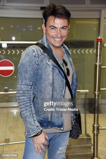 Matthias Mangiapane returns from 'I'm a celebrity- Get Me Out Of Here!' in Australia at Frankfurt International Airport on February 6, 2018 in...