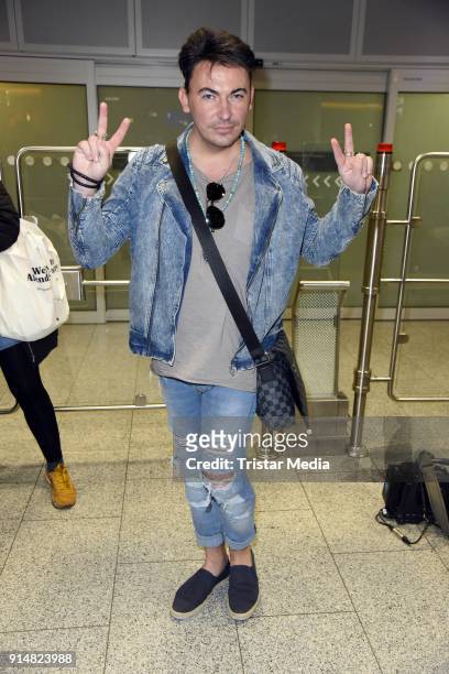 Matthias Mangiapane returns from 'I'm a celebrity- Get Me Out Of Here!' in Australia at Frankfurt International Airport on February 6, 2018 in...