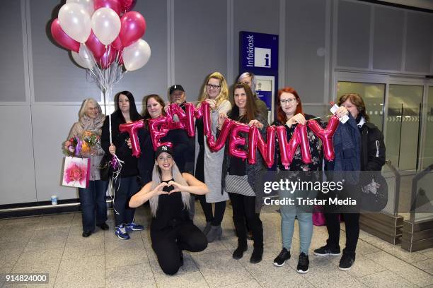 Jenny Frankhauser returns from 'I'm a celebrity- Get Me Out Of Here!' in Australia at Frankfurt International Airport on February 6, 2018 in...