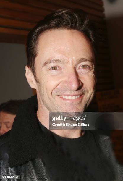 Hugh Jackman poses at the opening night party for Martin McDonagh's new play "Hangman" at The Gallery at The Dream Downtown Hotel on February 5, 2018...