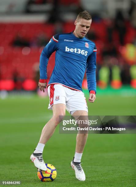 Stoke City's Ryan Shawcross warms up ahead of the match