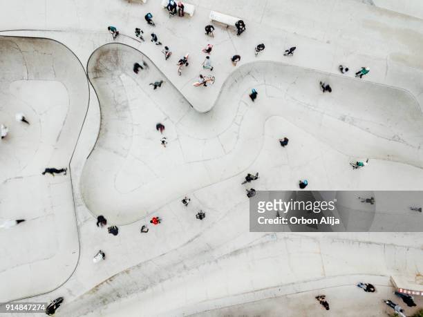 aerial view of skatepark - skateboard park stock pictures, royalty-free photos & images