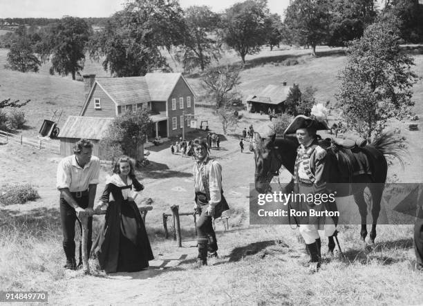 From left to right, actors Burt Lancaster , Janette Scott, Kirk Douglas and Sir Laurence Olivier on the first day of shooting for the American...