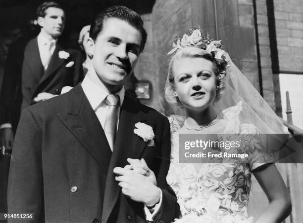 Actress Angela Lansbury after her wedding to actor Peter Shaw at the Chapel of St Columba's Church House in Lennox Gardens, Kensington, London, 12th...