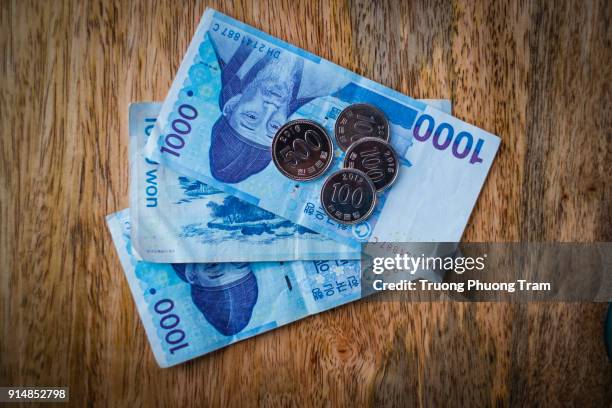 south korean won currency. - korea exchange bank stock pictures, royalty-free photos & images