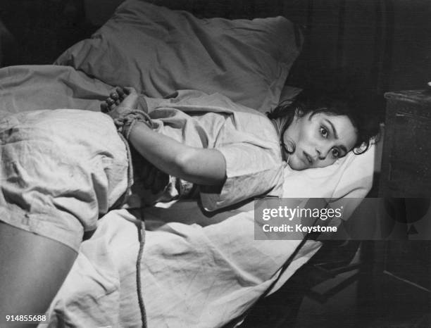 Israeli actress Daliah Lavi in a scene from the film 'Il Demonio' , in which she plays a young woman suspected of demonic possession, 9th August 1963.