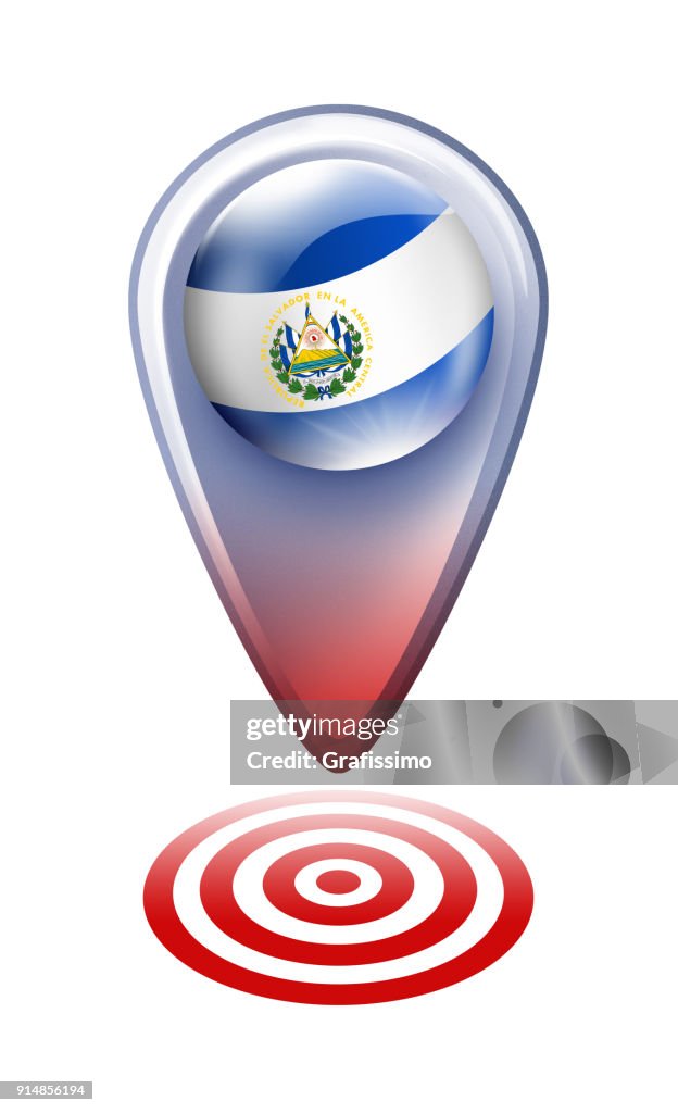 エルサルバドルの国旗が白で隔離とエルサルバドル ボタン マップ ポインター