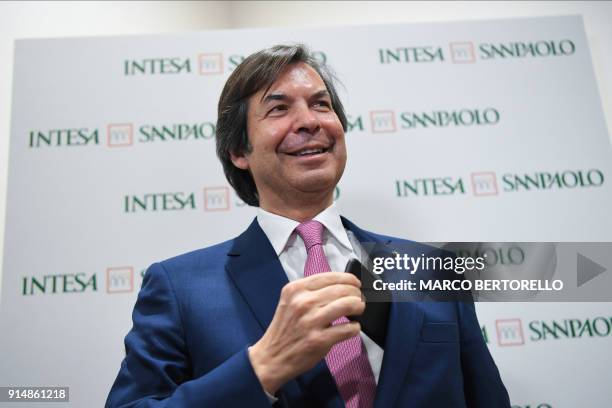 Italian bank Intesa Sanpaolo Chief Executive Officer Carlo Messina gives press conference after the presentation of the 2017 results and a new...