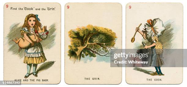 alice in wonderland naipes 1898 set 9 - piglet white background fotografías e imágenes de stock