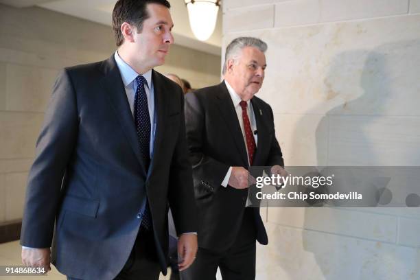 House Intelligence Committee Chairman Devin Nunes and Rep. Peter King head for a House Republican conference meeting at the U.S. Capitol February 6,...