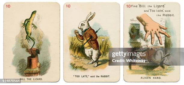 alice in wonderland playing cards 1898 set 10 - alice stock pictures, royalty-free photos & images