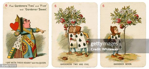 alice in wonderland speelkaarten 1898 set 6 - face card stockfoto's en -beelden