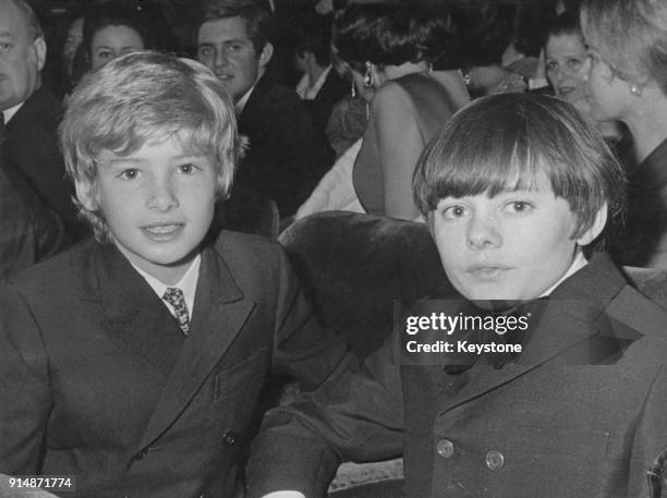 English child actors Mark Lester and Jack Wild attend a charity screening of the musical film 'Oliver!' in aid of UNICEF, France, 6th December 1968....