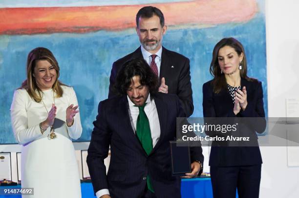 Rafael Amargo receives the Gold Medal of Merit in Fine Arts 2016 from King Felipe VI of Spain and Queen Letizia of Spain at the Pompidou Center on...